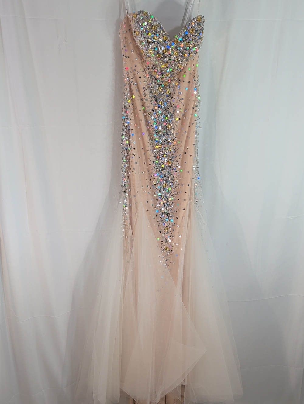 JVN by Jovani Blush Nude Crystal-Embellished Tulle Prom Gown